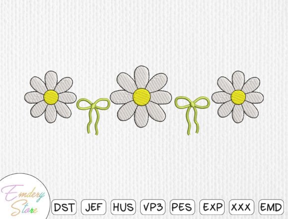 Daisy and Green Bow: A Charming Embroidery Design