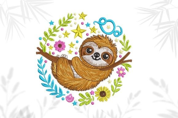 Sloth Embroidery Design